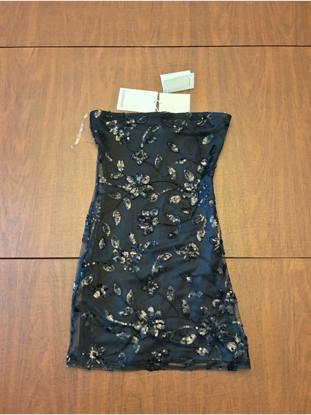 NWT Peppermayo Black Strapless Sequin Embellished Mini Dress